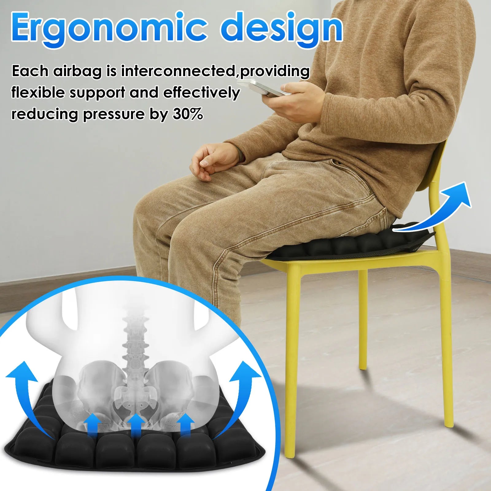 Inflatable Seat Cushion 3D Air Bags Travel Cushion Lightweight Breathable anti Pressure Ulcer Cushion for Car Office Chair Home